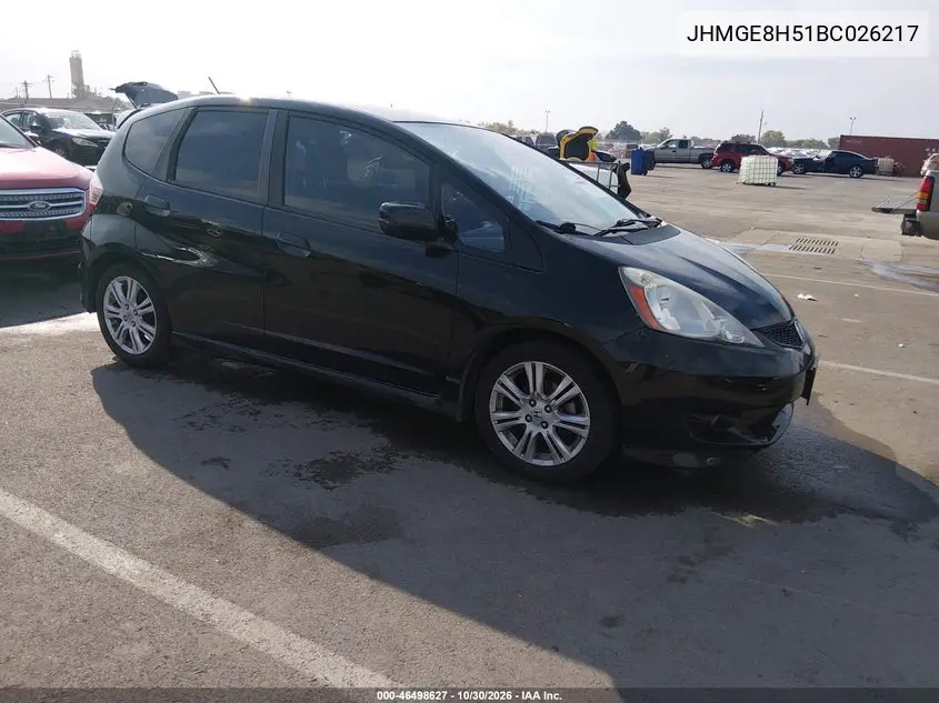 HONDA FIT 2011, VIN JHMGE8H51BC026217