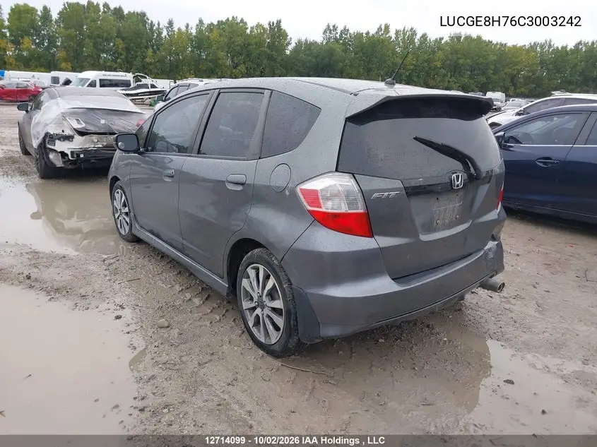 2012 HONDA FIT VIN LUCGE8H76C3003242 — фото 3