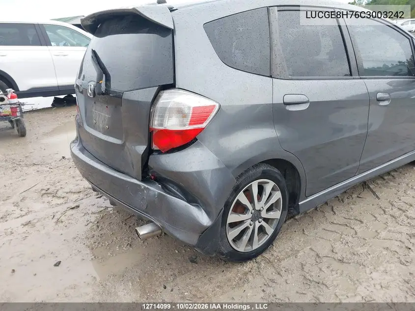 2012 HONDA FIT VIN LUCGE8H76C3003242 — фото 6