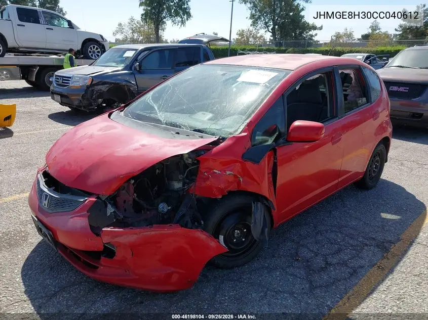 2012 HONDA FIT VIN JHMGE8H30CC040612 — фото 2