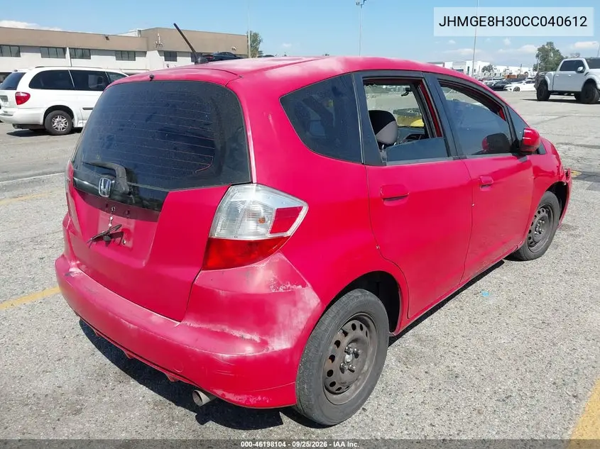 2012 HONDA FIT VIN JHMGE8H30CC040612 — фото 4