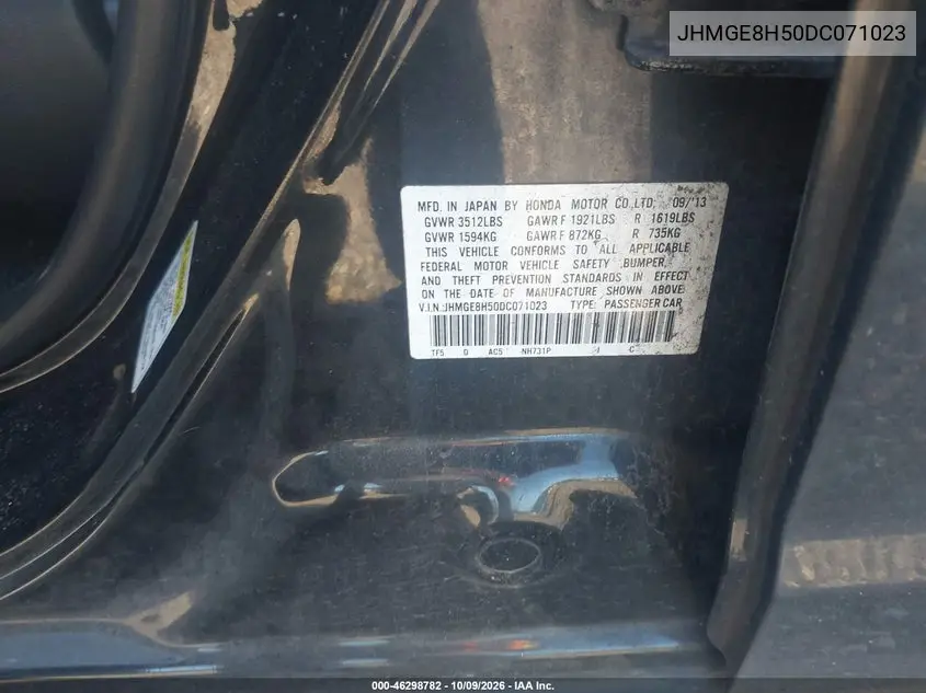 2013 HONDA FIT VIN JHMGE8H50DC071023 — фото 9