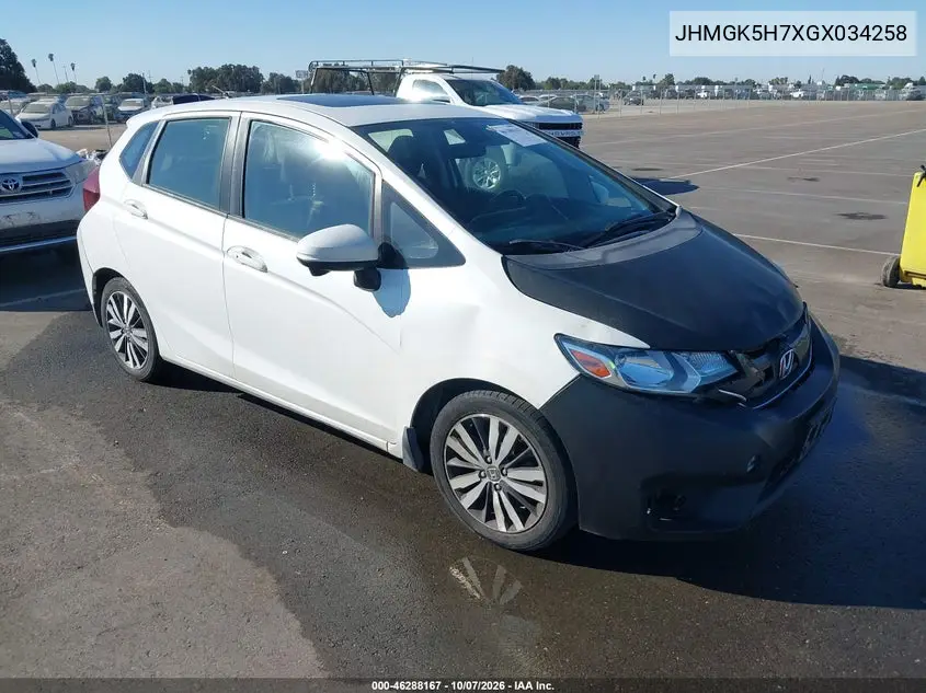 HONDA FIT 2016, VIN JHMGK5H7XGX034258