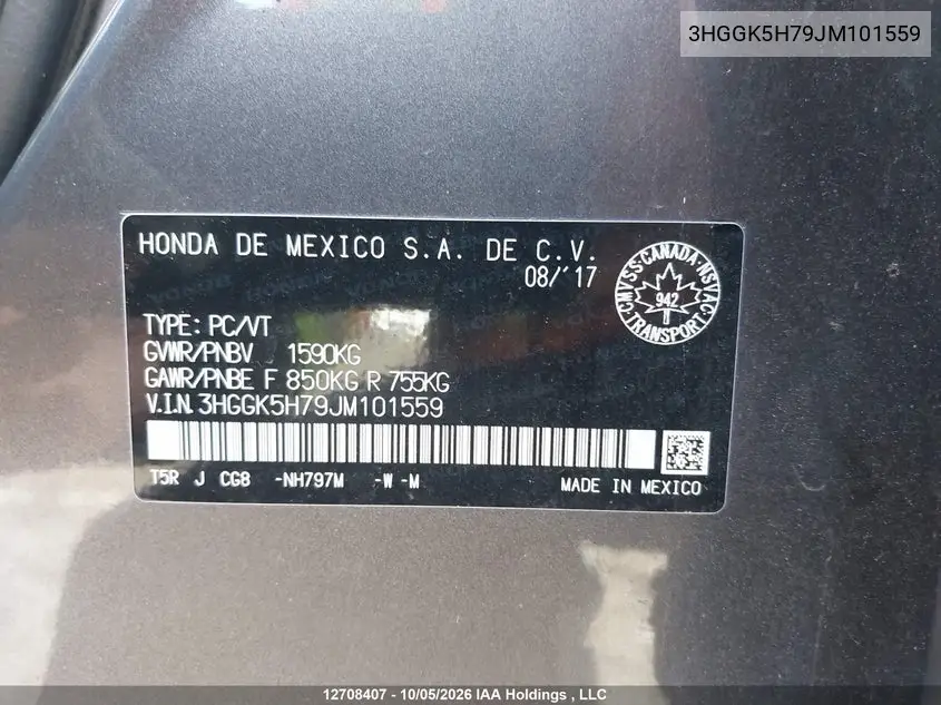 2018 HONDA FIT VIN 3HGGK5H79JM101559 — фото 18