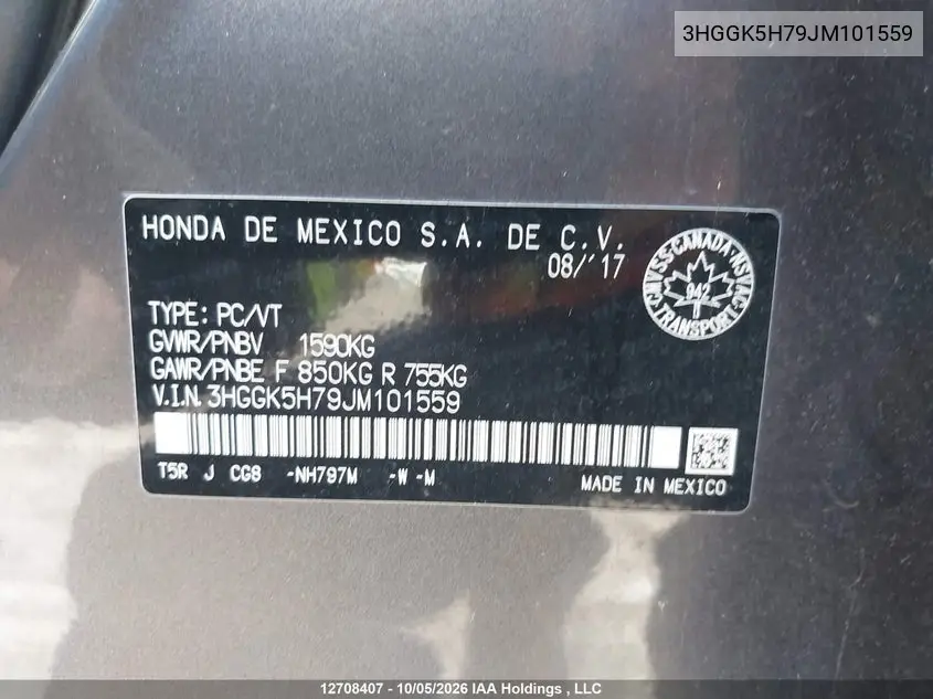 2018 HONDA FIT VIN 3HGGK5H79JM101559 — фото 9