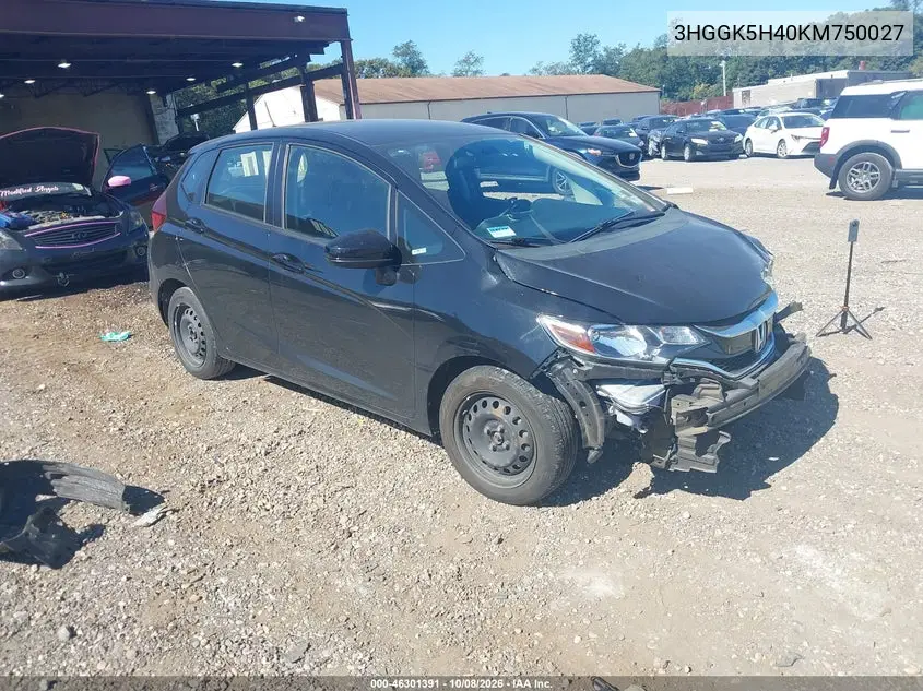HONDA FIT 2019, VIN 3HGGK5H40KM750027