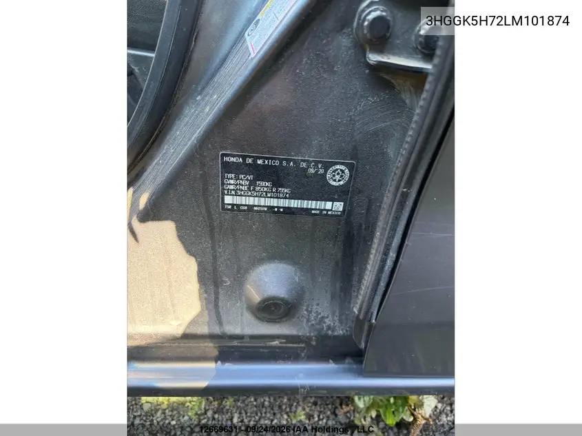 2020 HONDA FIT VIN 3HGGK5H72LM101874 — фото 5