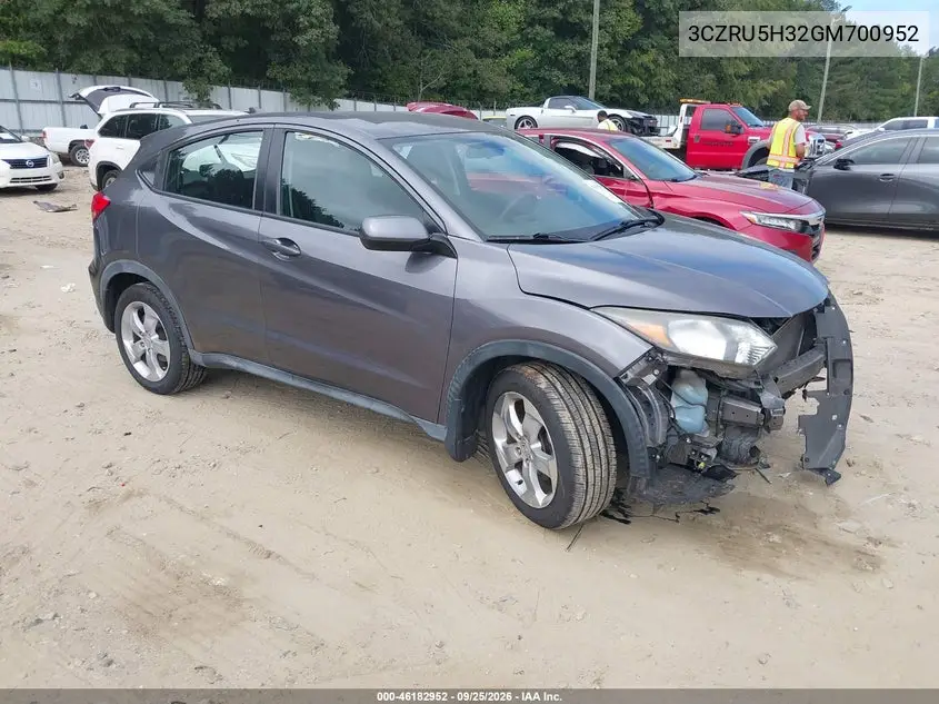 HONDA HR-V 2016, VIN 3CZRU5H32GM700952