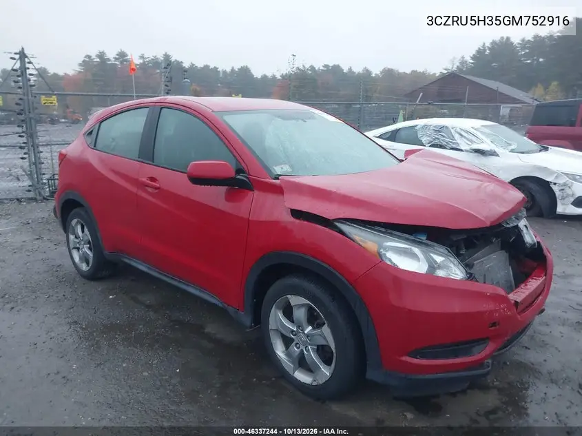 HONDA HR-V 2016, VIN 3CZRU5H35GM752916