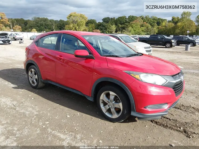 HONDA HR-V 2016, VIN 3CZRU6H3XGM758362