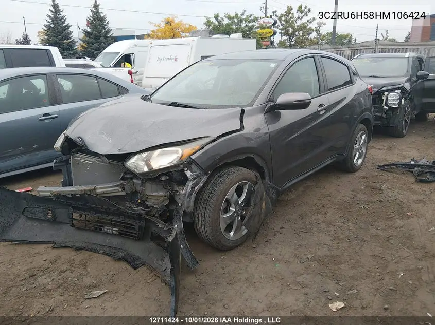 2017 HONDA HR-V VIN 3CZRU6H58HM106424 — фото 2