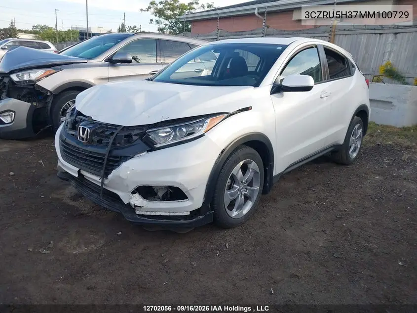 2021 HONDA HR-V VIN 3CZRU5H37MM100729 — фото 2