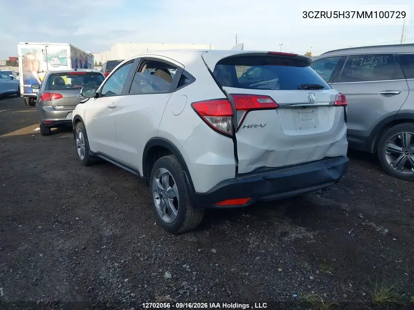 2021 HONDA HR-V VIN 3CZRU5H37MM100729 — фото 3