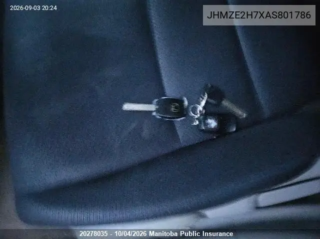 HONDA INSIGHT 2010, VIN JHMZE2H7XAS801786