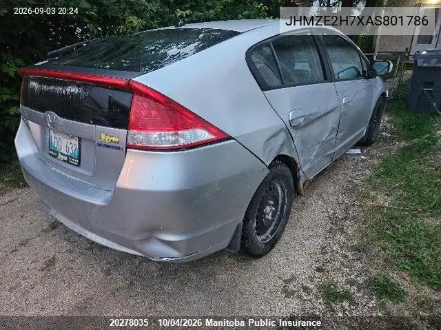 2010 HONDA INSIGHT VIN JHMZE2H7XAS801786 — фото 2