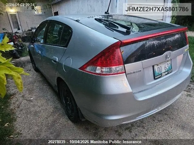 2010 HONDA INSIGHT VIN JHMZE2H7XAS801786 — фото 3