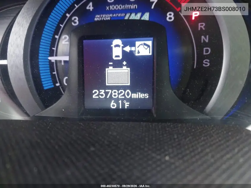 2011 HONDA INSIGHT VIN JHMZE2H73BS008010 — фото 7