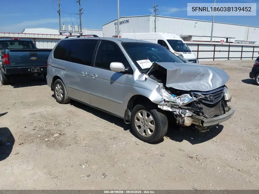 HONDA ODYSSEY 2003, VIN 5FNRL18603B139452