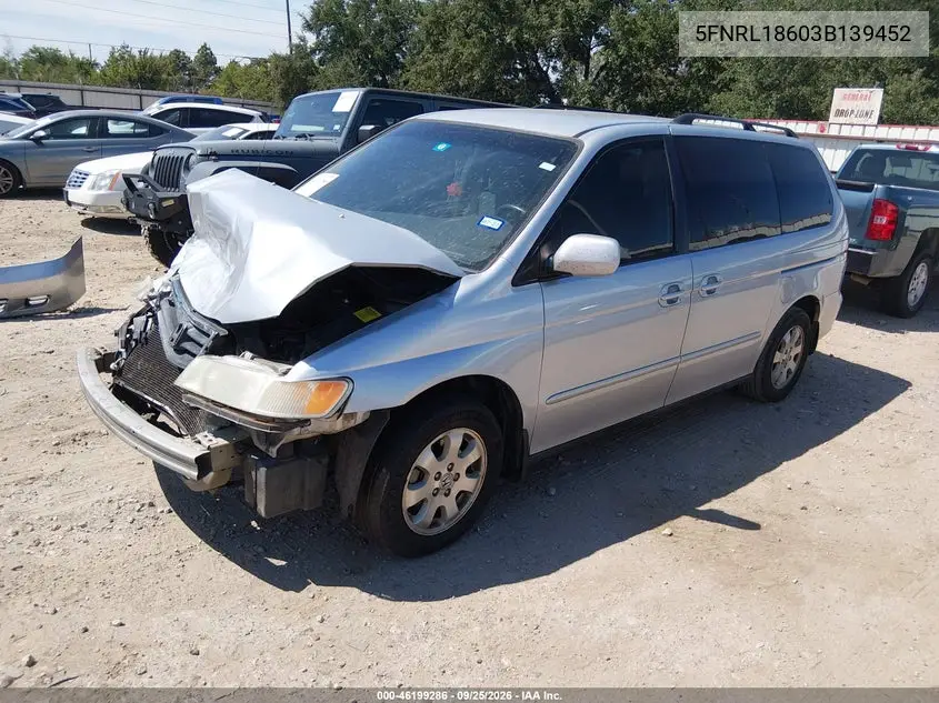 2003 HONDA ODYSSEY VIN 5FNRL18603B139452 — фото 2