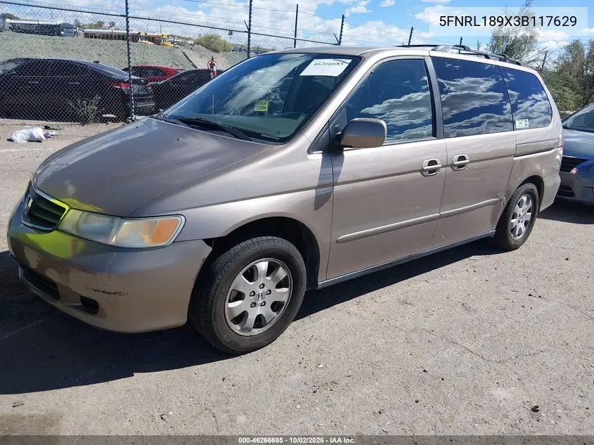 2003 HONDA ODYSSEY VIN 5FNRL189X3B117629 — фото 2
