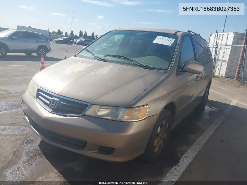 2003 HONDA ODYSSEY VIN 5FNRL18683B027353 — фото 2