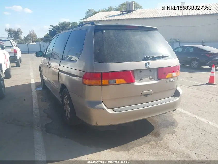 2003 HONDA ODYSSEY VIN 5FNRL18683B027353 — фото 3