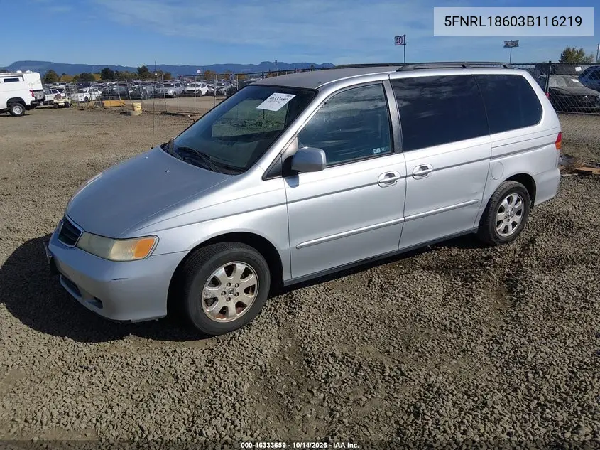 2003 HONDA ODYSSEY VIN 5FNRL18603B116219 — фото 2