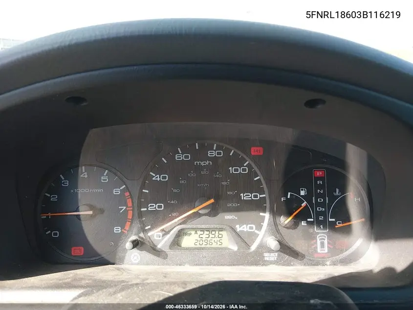 2003 HONDA ODYSSEY VIN 5FNRL18603B116219 — фото 7