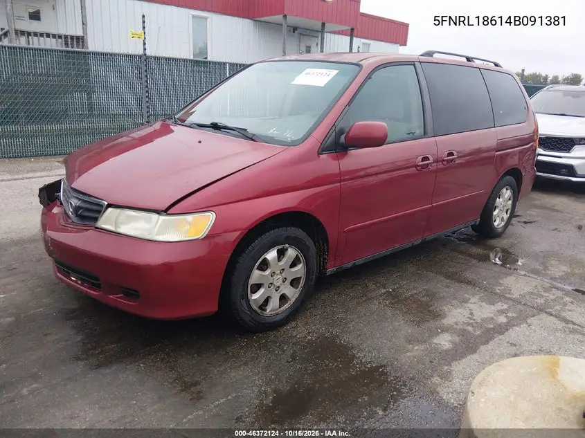2004 HONDA ODYSSEY VIN 5FNRL18614B091381 — фото 2