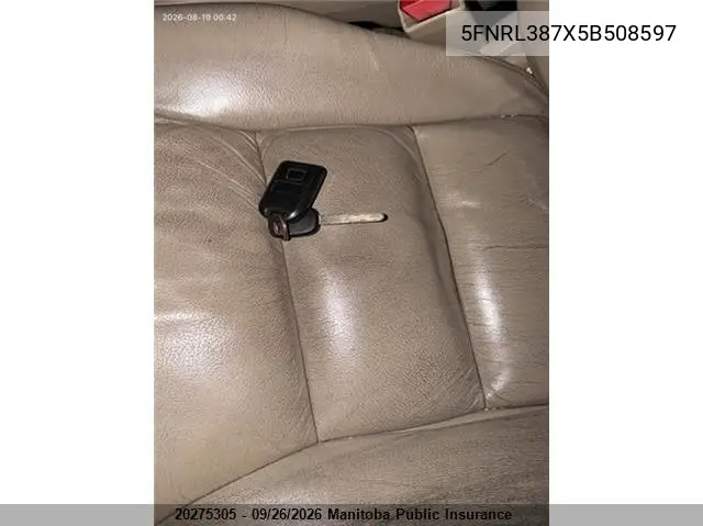 2005 HONDA ODYSSEY VIN 5FNRL387X5B508597 — фото 6