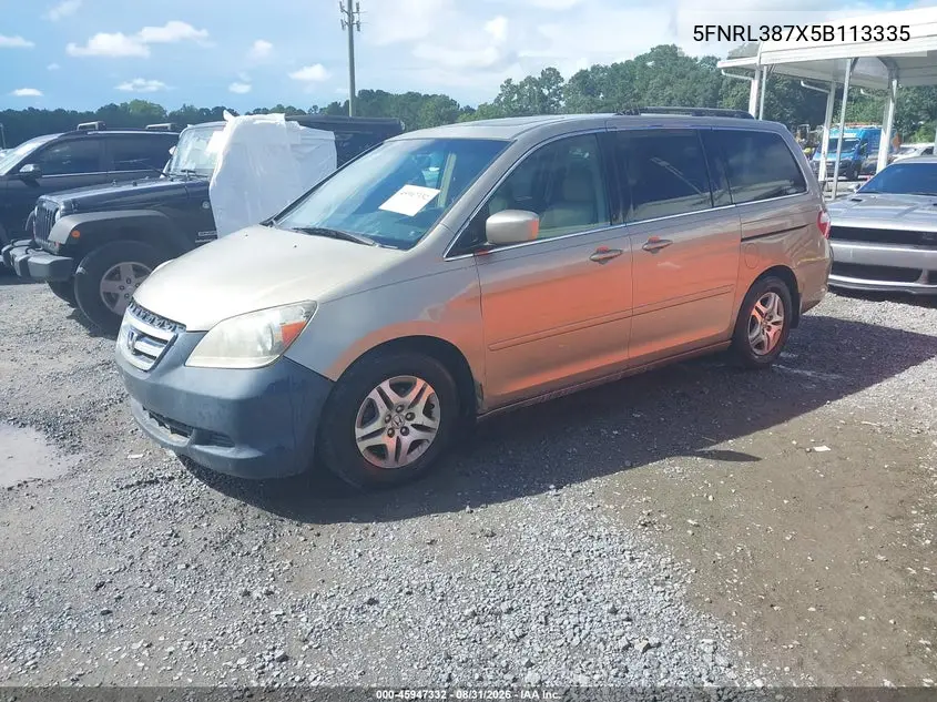 2005 HONDA ODYSSEY VIN 5FNRL387X5B113335 — фото 2