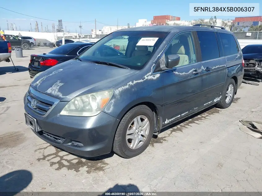 2005 HONDA ODYSSEY VIN 5FNRL384X5B006307 — фото 2