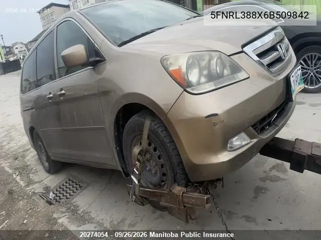 2006 HONDA ODYSSEY VIN 5FNRL388X6B509842 — фото 2