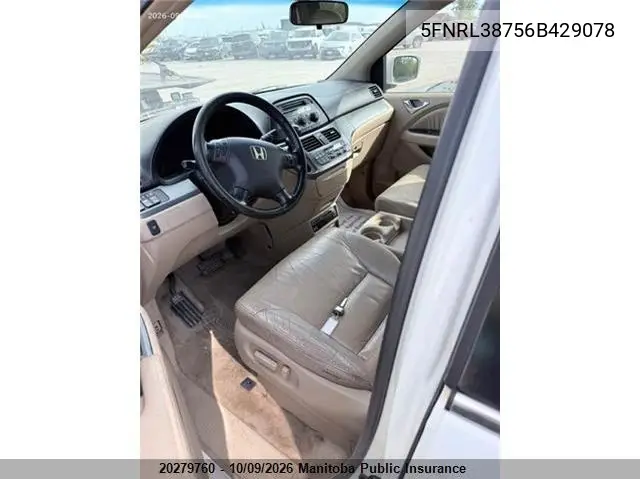 2006 HONDA ODYSSEY VIN 5FNRL38756B429078 — фото 3