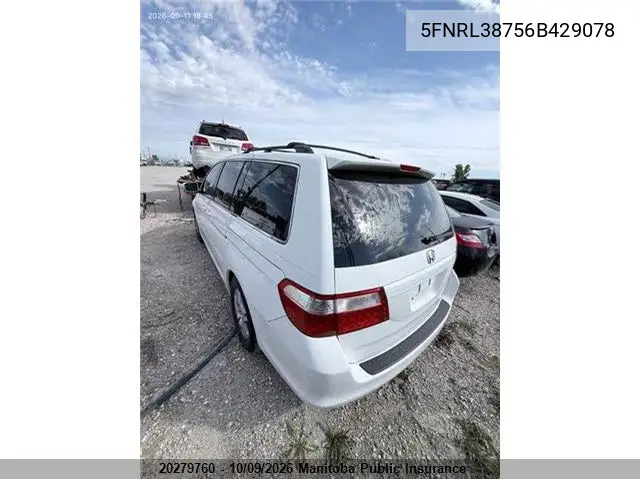 2006 HONDA ODYSSEY VIN 5FNRL38756B429078 — фото 4