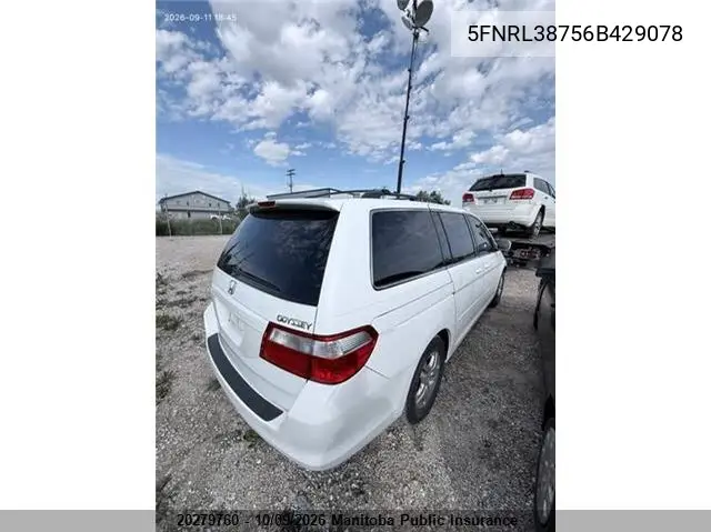 2006 HONDA ODYSSEY VIN 5FNRL38756B429078 — фото 5
