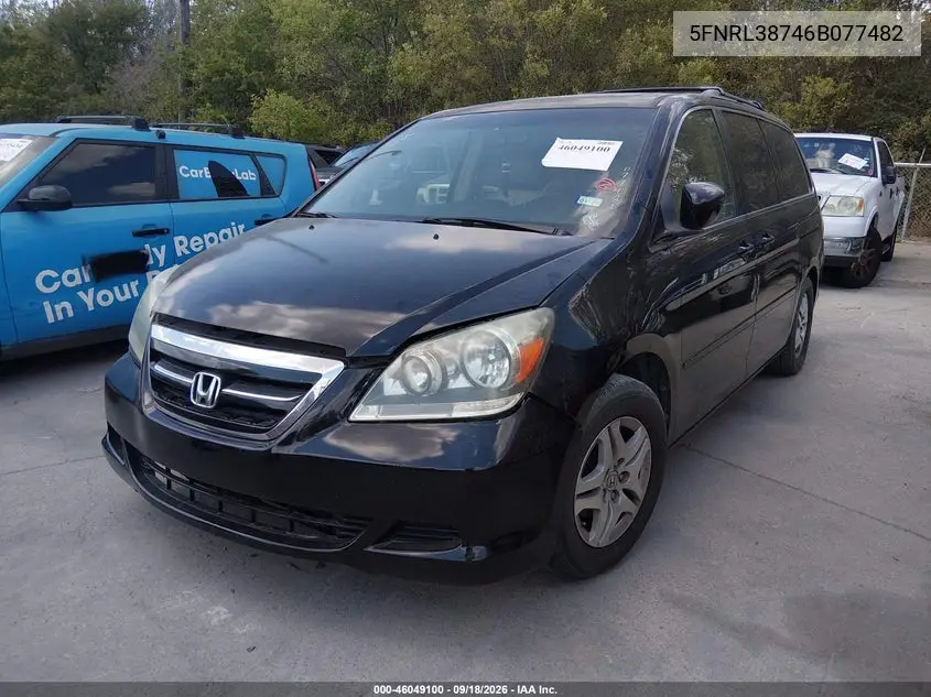 2006 HONDA ODYSSEY VIN 5FNRL38746B077482 — фото 2