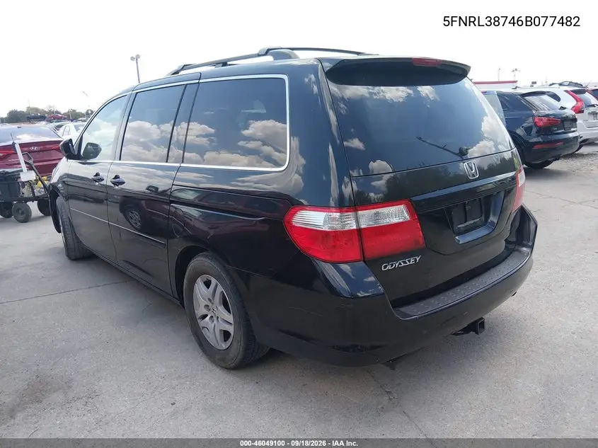 2006 HONDA ODYSSEY VIN 5FNRL38746B077482 — фото 3
