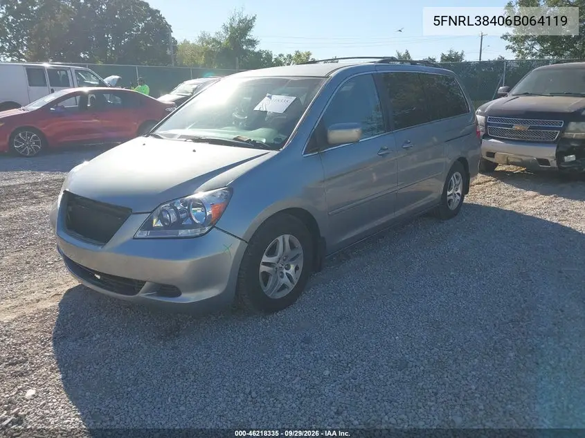 2006 HONDA ODYSSEY VIN 5FNRL38406B064119 — фото 2