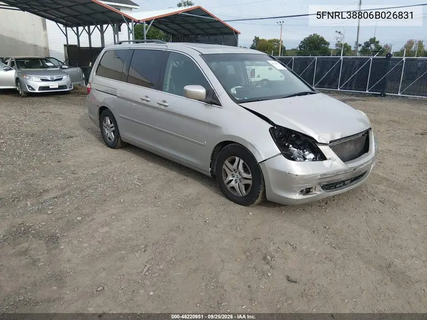 HONDA ODYSSEY 2006, VIN 5FNRL38806B026831
