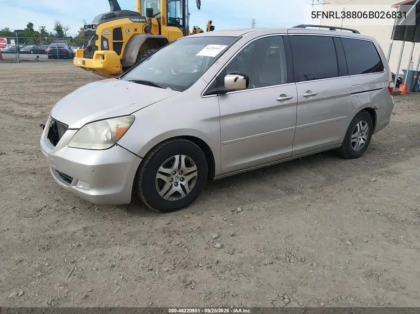 2006 HONDA ODYSSEY VIN 5FNRL38806B026831 — фото 2