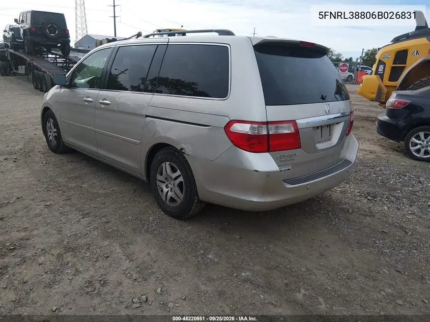 2006 HONDA ODYSSEY VIN 5FNRL38806B026831 — фото 3
