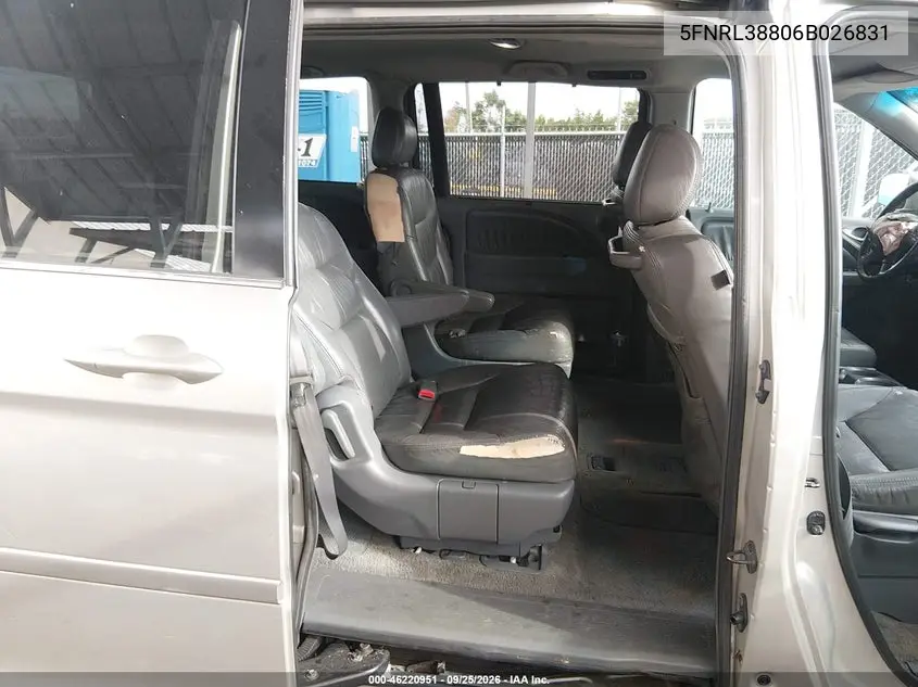 2006 HONDA ODYSSEY VIN 5FNRL38806B026831 — фото 8