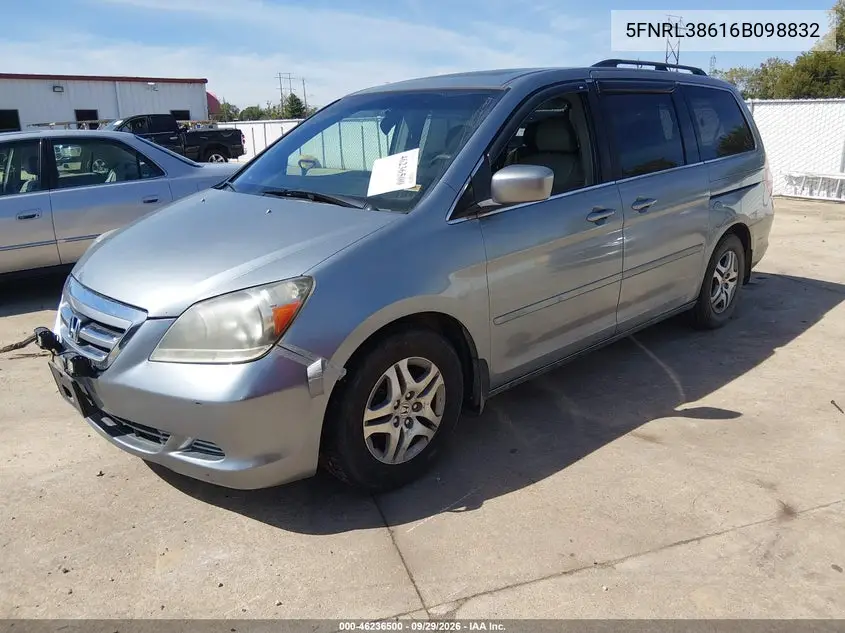 2006 HONDA ODYSSEY VIN 5FNRL38616B098832 — фото 2