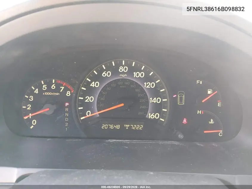 2006 HONDA ODYSSEY VIN 5FNRL38616B098832 — фото 7