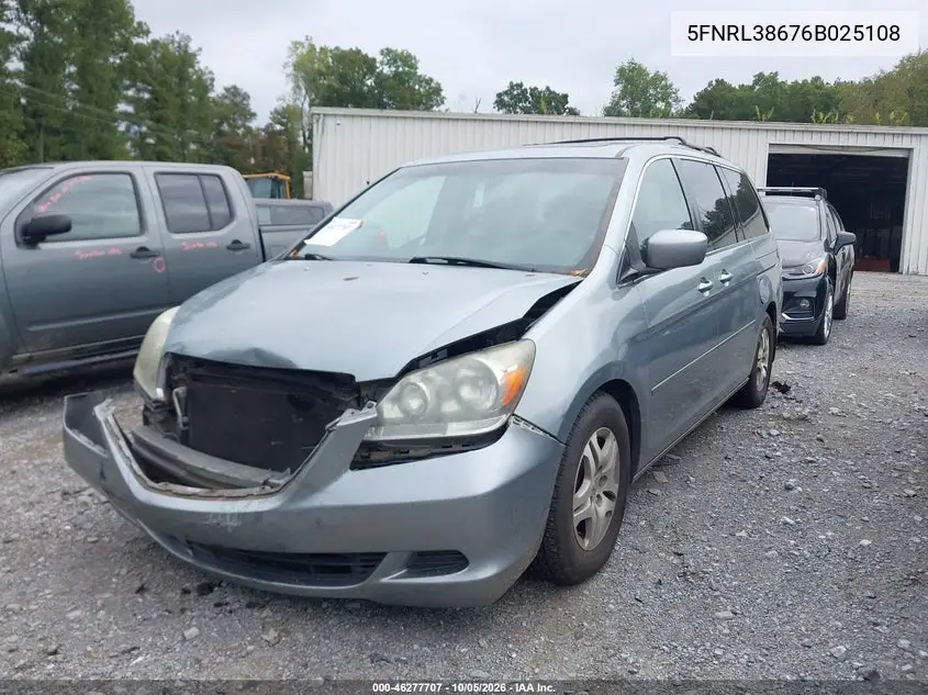 2006 HONDA ODYSSEY VIN 5FNRL38676B025108 — фото 2