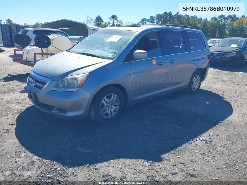 2006 HONDA ODYSSEY VIN 5FNRL38786B010979 — фото 2