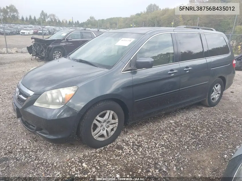 2006 HONDA ODYSSEY VIN 5FNRL38756B435012 — фото 2