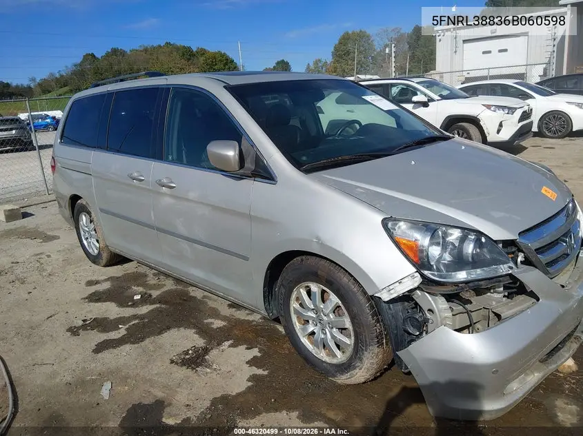 HONDA ODYSSEY 2006, VIN 5FNRL38836B060598