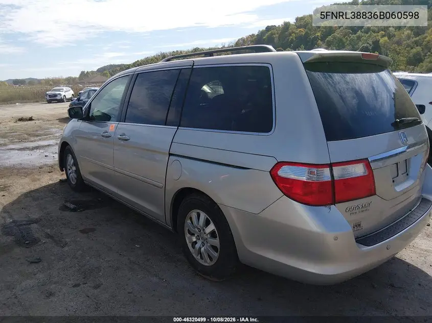 2006 HONDA ODYSSEY VIN 5FNRL38836B060598 — фото 3
